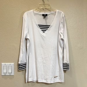 Jones New York signature navy and white shirt